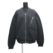 Load image into Gallery viewer, HERMES Leather detail zip-up cardigan Size L Gris Fonce Wool 63% Cashmere37%