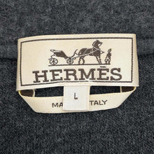 Load image into Gallery viewer, HERMES Leather detail zip-up cardigan Size L Gris Fonce Wool 63% Cashmere37%