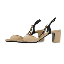 Load image into Gallery viewer, CHANEL ★Double Chain EncreStrap Heel Sandals Beige/BlackG45094 Leather Size 35H