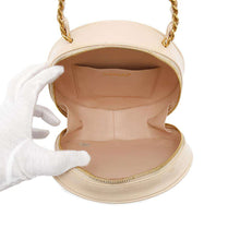Load image into Gallery viewer, CHANEL Round Vanity Handbag Beige Patent Leather