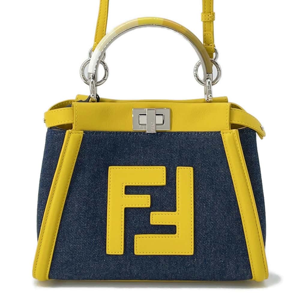 フェンディ デニムレザー ミニ ピーカブー 8BN316 FENDI Peekaboo Iconic Yellow8BN316 Leather Denim Size Mini