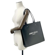 将图像加载到图库查看器中,JIMMY CHOO N/STote Bag BlackN/S TOTE/M ANR Leather Size Medium
