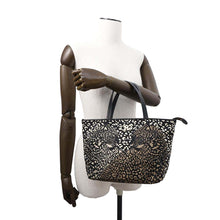 将图像加载到图库查看器中,Ferragamo Gancini Tote Bag Black/Beige/Brown Nylon Canvas Leather