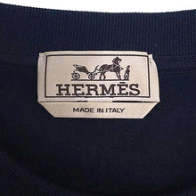 Load image into Gallery viewer, HERMES ★Round neck knitted fabric leather patch "Metallic O' Carré" Size XS Marine Cotton100%