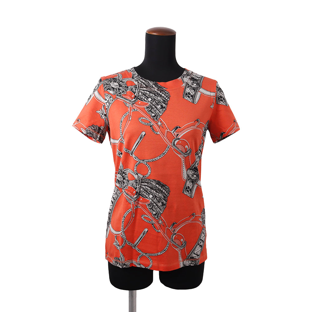 HERMES All-over print T-shirt Size 38 Orange/Gray Cotton100