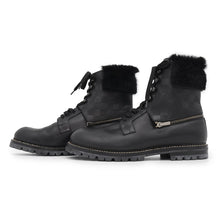 Load image into Gallery viewer, LOUIS VUITTON Tibetan line 2way lace-up boots Black Damier Infini Leather Fur Size 6 1/2