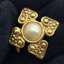 Load image into Gallery viewer, CHANEL Faux Pearl Cufflinks Gold Metal