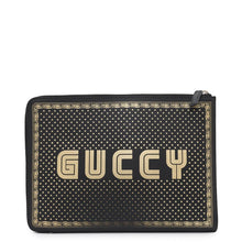 将图像加载到图库查看器中,GUCCI ★Sega collaboration GUCCY logo clutch bag Black/Gold523441 Leather