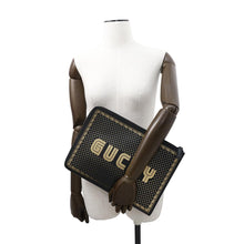 将图像加载到图库查看器中,GUCCI ★Sega collaboration GUCCY logo clutch bag Black/Gold523441 Leather