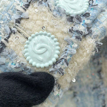 Load image into Gallery viewer, CHANEL TweedJacket Size 34 Light BlueP73383 Wool 42% Nylon 41% Viscose 12% Polyester 3% Cashmere 2%
