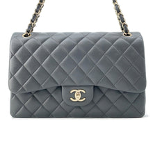 Load image into Gallery viewer, CHANEL Jumbo Matelasse W Flap ChainShoulder Bag GrayA58600 Caviar Leather Size 30