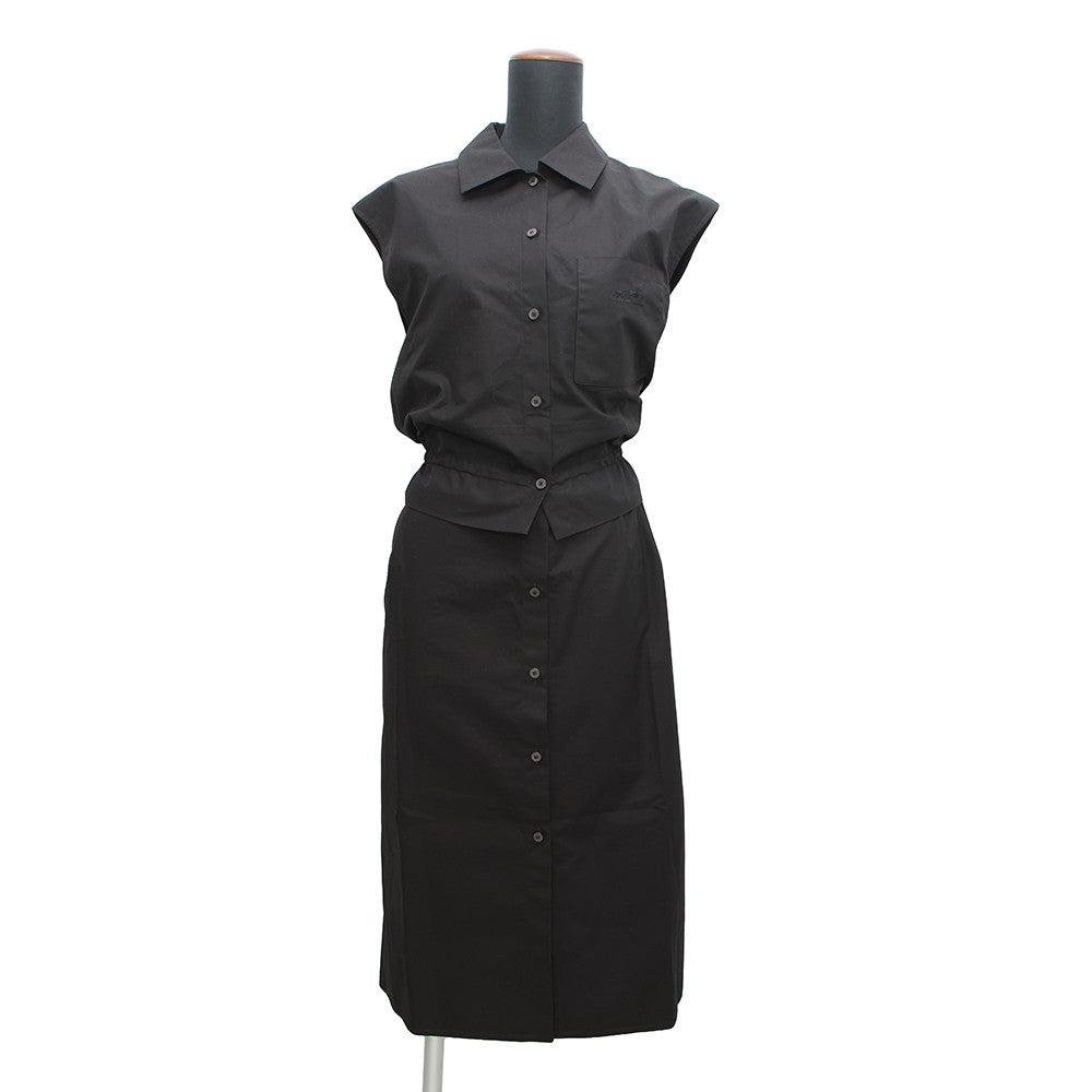 HERMES Caleche Embroidery Sleeveless Dress Size 40 Black Cotton100% HERMES Caleche Embroidery Sleeveless Dress Size 40 Black Cotton100%