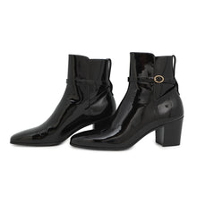 将图像加载到图库查看器中,SAINT LAURENT PARIS Terry Heel EncreBoots Black709447 Patent Leather Size 41