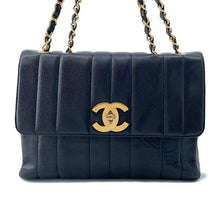 Load image into Gallery viewer, CHANEL ★Mademoiselle Single Flap Chain Shoulder Bag Black Caviar Leather Size 30