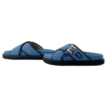 Load image into Gallery viewer, Sergio Rossi sr TWENTY BUCKLE Flat Sandals BlueB10390 Denim Crystal Size 37