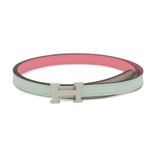 将图像加载到图库查看器中,HERMES Belt Buckle Mini H Leather Belt 24 Size 33.5" VertPeppermint/Rose Confetti Epsom Swift Leather