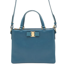 将图像加载到图库查看器中,Ferragamo Vara Ribbon 2way Bag Blue21E298 Leather