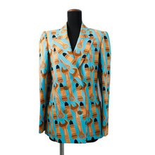 Load image into Gallery viewer, GUCCI Lipstick & Tool Print Jacket Size 38 Light Blue/Brown740422 Rayon98% Silk2%
