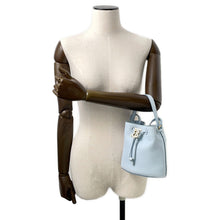 将图像加载到图库查看器中,BURBERRY TB Bucket Drawstring Shoulder Bag Light Blue8070635 Leather Size Mini