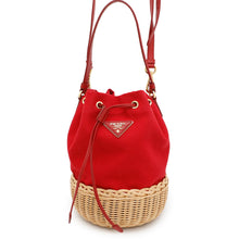Load image into Gallery viewer, PRADA ★Drawstring bucket bag Red1BH115 Canvas Raffia