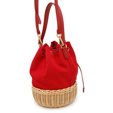 Load image into Gallery viewer, PRADA Drawstring bucket bag Red1BH115 Canvas Raffia