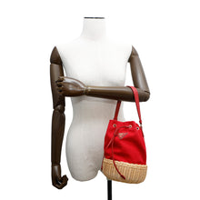 Load image into Gallery viewer, PRADA ★Drawstring bucket bag Red1BH115 Canvas Raffia