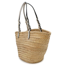 将图像加载到图库查看器中,PRADA ★Woven Palm Basket Bag Natural/White1BG314 Straw Leather