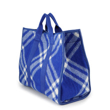 将图像加载到图库查看器中,BURBERRY Check Shopper Tote Bag Blue8075132 Wool Leather