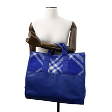 将图像加载到图库查看器中,BURBERRY ★Check Shopper Tote Bag Blue8075132 Wool Leather