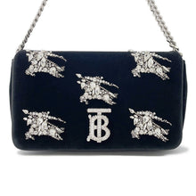 将图像加载到图库查看器中,BURBERRY ★Rola Bag TB Logo Crystal Bag Black Velvet Rhinestone