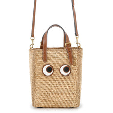 将图像加载到图库查看器中,ANYA HINDMARCH Eyes N/S 2WAY Tote Bag Beige/Brown5050925189057 Raffia Leather Size Mini