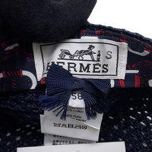 Load image into Gallery viewer, HERMES Side Serie Button Cap Size 58 Navy Raffia