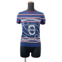 将图像加载到图库查看器中,HERMES Kanoe H Short Sleeve Knit Size 34 Blue Cashmere48% Silk48% Nylon3%Polyurethane1%