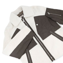 将图像加载到图库查看器中,HERMES Mouton Boa Zip-Up Jacket Size 46 Ivory/Khaki Polyamide Cotton