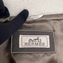 将图像加载到图库查看器中,HERMES Mouton Boa Zip-Up Jacket Size 46 Ivory/Khaki Polyamide Cotton
