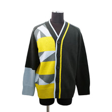 Load image into Gallery viewer, HERMES Tangram Striped Cardigan Size XL Yellow/Green/Blue Cashmere100%