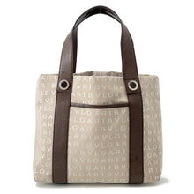 将图像加载到图库查看器中,BVLGARI Logomania Tote Beige/Brown Canvas Leather