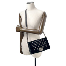 将图像加载到图库查看器中,CHANEL ★Boy Chanel ChainShoulder Bag Black Velour Size 25