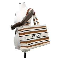 Load image into Gallery viewer, CELINE Cabas Tice Tote Bag Ivory/Brown196762 Canvas Leather Size Large