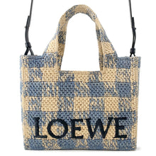 将图像加载到图库查看器中,LOEWE Loewe Font Tote Natural/Light BlueALF1B59X16 Raffia Size Small