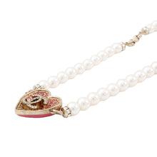 Load image into Gallery viewer, CHANEL ★Heart Rhinestone Pearl Long Necklace Pink Gold Plated Rhinestone Faux Pearl