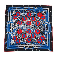 Load image into Gallery viewer, HERMES Carre LES NOUVEAUX AMOUREUX FE PARIS Size 90 Black/Blue/Red Silk100%