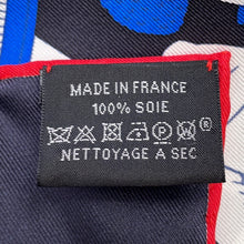 Load image into Gallery viewer, HERMES Carre LES NOUVEAUX AMOUREUX FE PARIS Size 90 Black/Blue/Red Silk100%