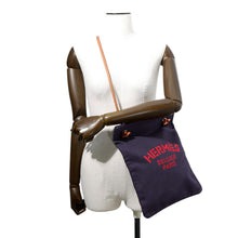 将图像加载到图库查看器中,HERMES Sac Aline Blue Indigo/Gold Toile Chevrons Barenia Leather Size MM