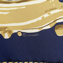 Load image into Gallery viewer, HERMES Gavroche Scarf Freshly Painted Size 45 Blue Noir/BronzeH892685S Silk100%