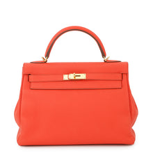 将图像加载到图库查看器中,HERMES Kelly Orange Poppy Taurillon Clemence Size 32