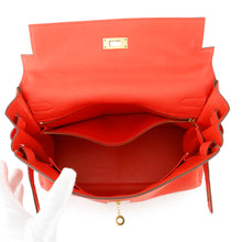 将图像加载到图库查看器中,HERMES Kelly Orange Poppy Taurillon Clemence Size 32