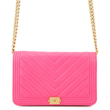 将图像加载到图库查看器中,CHANEL ★Boy's Chanel Chevron Chain Wallet PinkAP1117 Caviar Leather