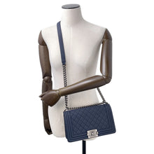 Load image into Gallery viewer, CHANEL Boy Chanel ChainShoulder Bag NavyA67086 Caviar Leather Size 25