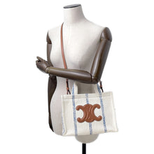 Load image into Gallery viewer, CELINE Small Cabas Thais Tote Bag White/Blue199162EYI.01BB Textile Leather Size Small